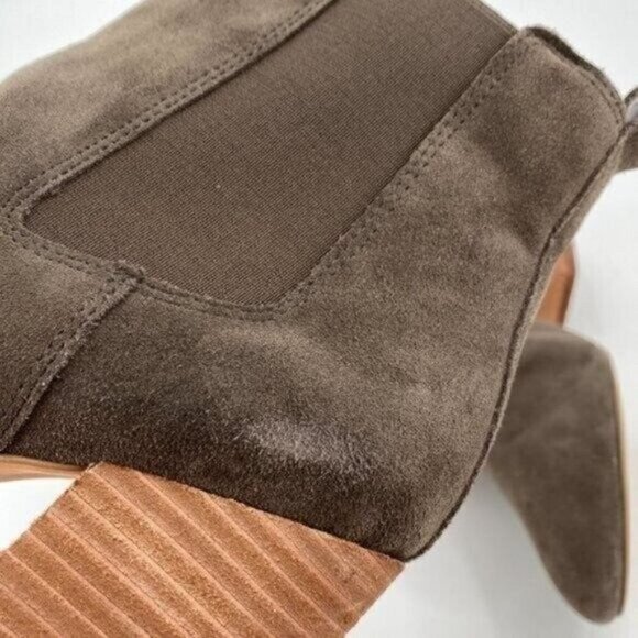 Steve Madden Taupe Suede Ravyn Boho Stacked Block Heel Pull On 9.5 Ankle Booties - Picture 4 of 8